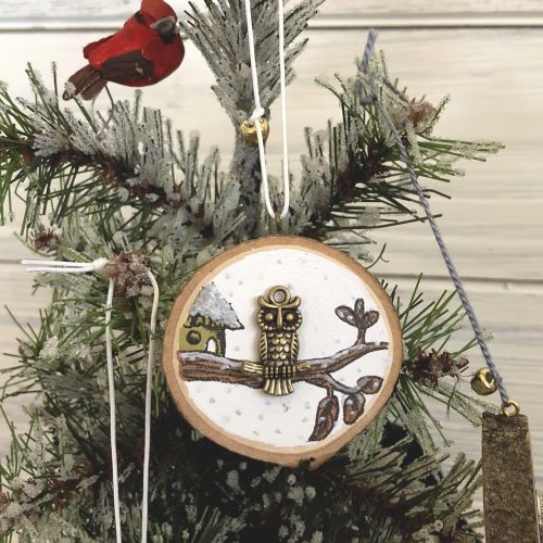 snowy owl handpainted ornament